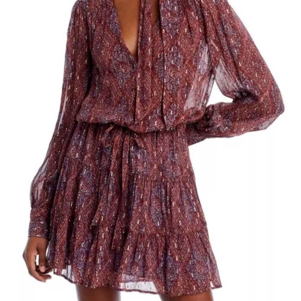 PAIGE Cleobelle Dress Burgundy Gold Ice Multi Size Small $329 NEW